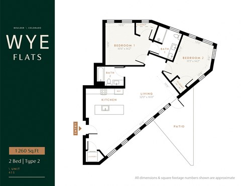 Floor plan for 2 beds, 2 baths, 1260 sqft